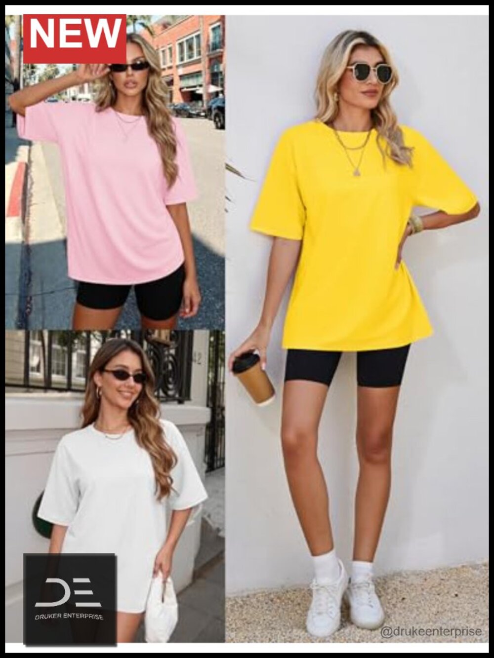 Oversized Tshirt Short Sleeve Crewneck Loose Fit Basic Tee Cotton Blend Plus - Picture 5 of 6